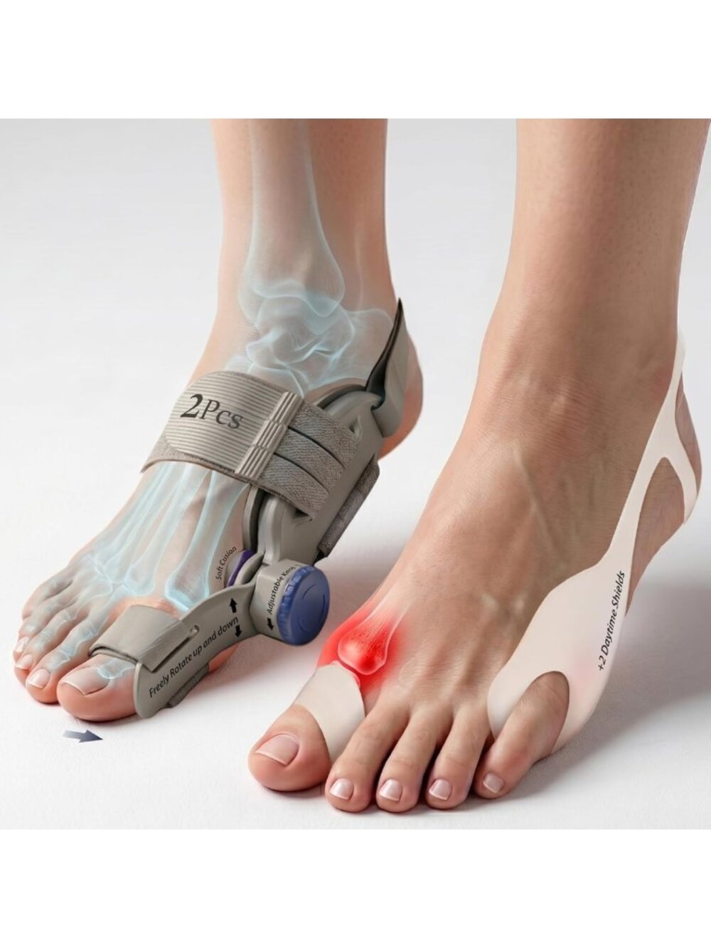 2Pcs Adjustable Bunion Corrector & Silicone Shoe Inserts for Toe Separation
